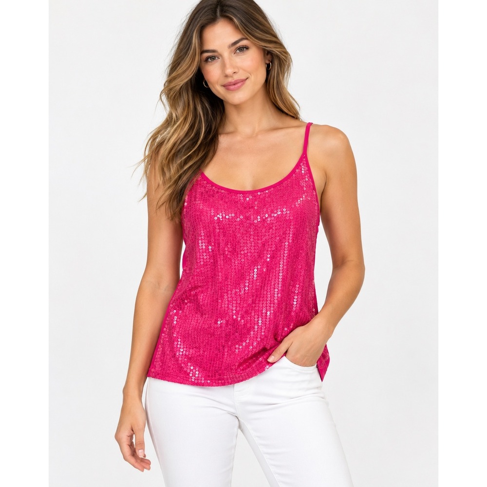 NWT Michael Michael Kors Hot Pink Sequin Sparkle Tank Top Large